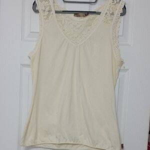 Prana Cream Lace Trim Sleeveless Tank Top